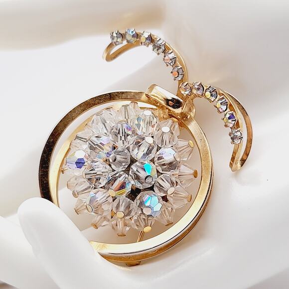 Vintage Aurora Borealis Crystal Fruit Brooch – Rhinestone Beaded Mid Century - Picture 3 of 10